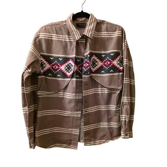 Vtg 90s Roper Aztec Western Shirt Long Sleeve Button Down Southwestern Country L - Picture 1 of 7